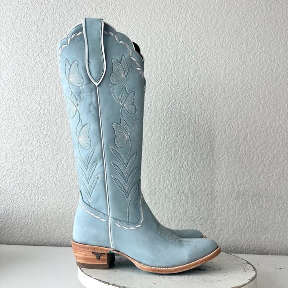 Lane SWEET MEMORIES Knee High Womens Cowboy Boots 6.5 Light Blue Cowgirl Western - Picture 2 of 13